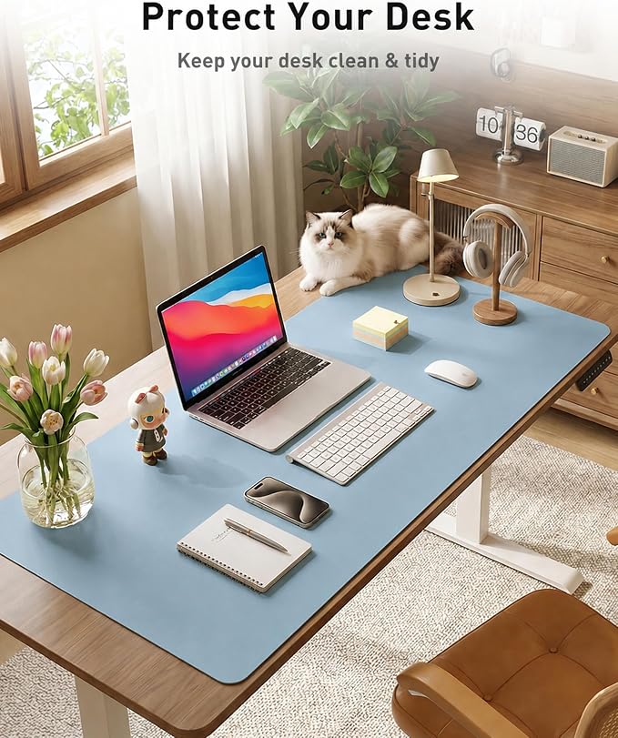 Aothia Faux Leather Desk Mat for Keyboard & Mouse (Sky Blue, 42" x 17") | Large desk mat for keyboard, mouse and laptop, creating a clean, organized workspace for work, study and everyday use