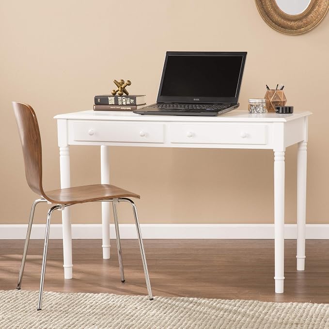 SEI Furniture - Writing 2-drawer Desk- Crisp White - Transitional Design, White Finish - Ideal for Home Office, Bedroom (HO8800)