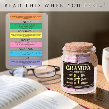 Bible Verse Jar for Grandpa, Fathers Gift for Grandpa, Scripture Jar Gift for Grandfather, 92 Encouraging Bible Verses, Religious Gifts for Men