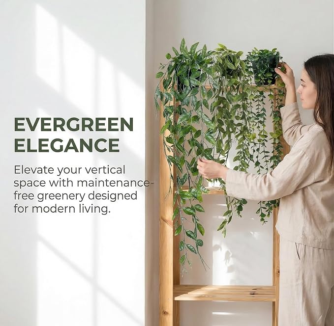 Artificial Potted Plants Set Eucalyptus Brugmansia Sweet Pea 3 Pack | Lifelike Leaves. UV-resistant, fade-proof for indoor/outdoor use. Perfect for home, office, patio & farmhouse decor.