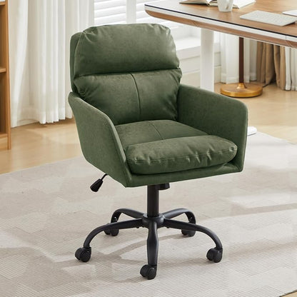 YITAI Adjustable Home Office Desk Chair with Comfy Square Mid-Back, Faux Leather 360,Study Green