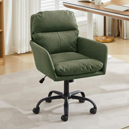 YITAI Adjustable Home Office Desk Chair with Comfy Square Mid-Back, Faux Leather 360,Study Green