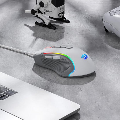 Redragon M612 RGB Gaming Mouse, 8000 DPI Wired Optical Mouse with 9 Programmable Buttons & 5 Backlit Modes, Software Supports DIY Keybinds Rapid Fire Button, Gray&White