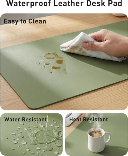 Aothia Faux Leather Desk Mat - Large Mouse Pad, Non-Slip PU Leather Blotter, Waterproof Writing Surface for Office and Home (Olive Green, 63" x 24")