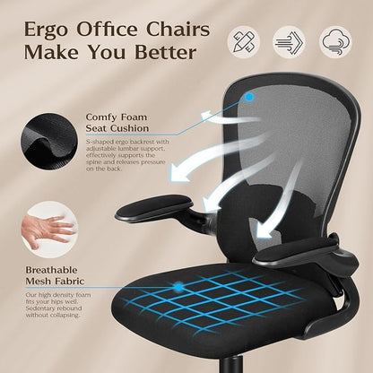 FelixKing Office Desk Chairs, Ergonomic PC Desk Chair with Wheels, Adjustable Lumbar Support and Height, Swivel Computer Chair with Flip-up Armrests, Ergo Mesh Backrest for Working (Black, Pack of 8)