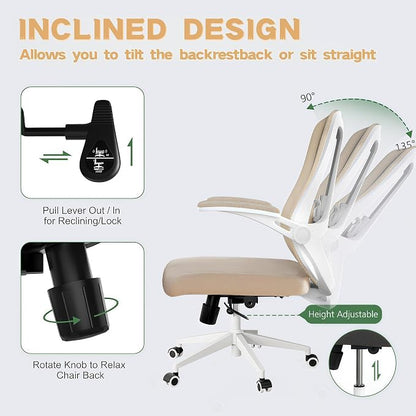 Ergonomic Office Chair - 350LB Comfy Desk Chairs with Lumbar Back Support, Mesh Computer Chairs with Wheels and Arms for Home Office, Study (Khaki-Without Headrest)