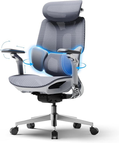 Hbada E3 Pro 2026 Edition Ergonomic Office Chair, Mesh Desk Chair with 3-Zone Floating Lumbar Support, Upgraded 4D Headrest, 720° Armrests, Grey