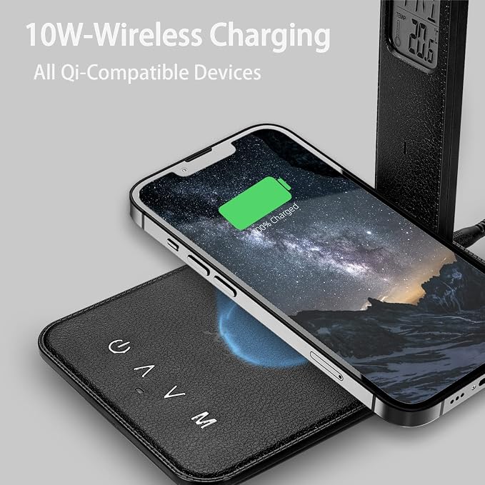 Desk lamp,LED Lamp with Wireless Charger,USB Charger Port,Touch Control,3 Color Modes,5 Brightness Levels,Eye-Protecting Table Lamp,Led Lights for Bedroom,Home,Office,Black