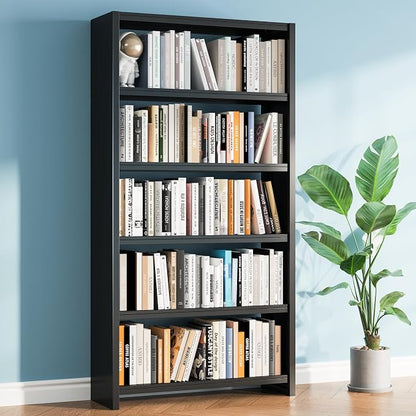 5 Tier Metal Bookshelf, Black 69" Tall Bookcase, Large Heavy Duty Book Shelves, Industrial Wide Book Shelves, Display Storage Shelves for Library Bedroom Living Room Office