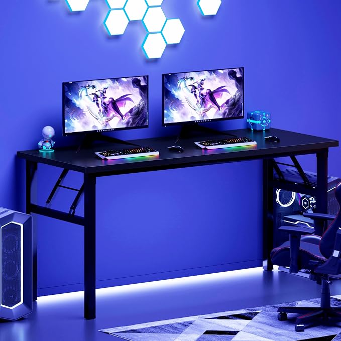 Need Office Computer Desk - 54.3L Sturdy and Heavy Duty Folding Laptop Table, Writing Table Home Office Desk, No Assembly Required Black