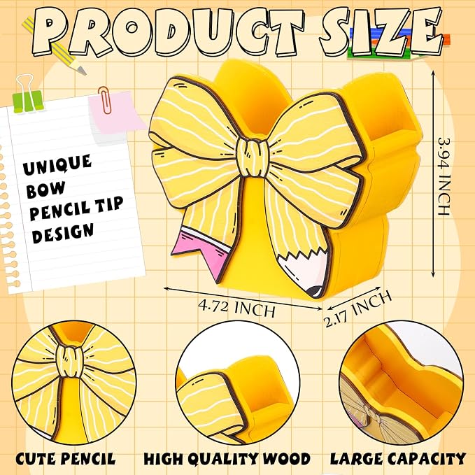 Marspark 2 Pcs Cute Bow Pencil Shaped Pen Holders for Desk Coquette Bow Back to School Dispenser Organizer End of Year Gifts for Women Makeup Brush Office Birthday Thank You Favor