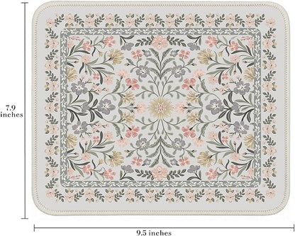 iCasso Aesthetic Small Floral Mouse Pad, Mini Portable Travel Mousepad, Anti-Slip and Comfortable Cloth Mouse Mat 7.9"x9.5" with Stitched Edges for Computer, Laptop, Office, Home(Gray Floral)