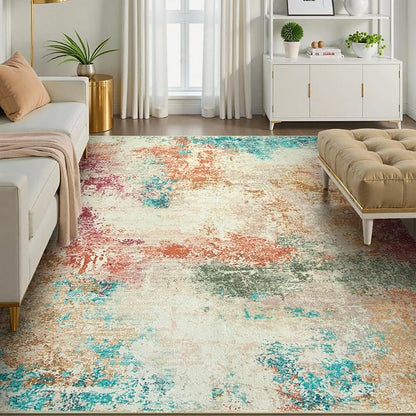 Lahome Abstract Area Rugs 9x12 for Living Room, Washable Ultra Thin Soft Bedroom Rug Stain Resistant, Multi Color Indoor Modern Large Floor Throw Carpet for Dining Room Playroom