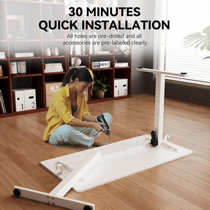 Electric Standing Desk,40x24 Inches Adjustable Height Stand up Desk, Sit Stand Home Office Desk with Splice Board, 3 Preset Heights,Equipped with Hooks,Ergonomic Computer Desk Workstation，White