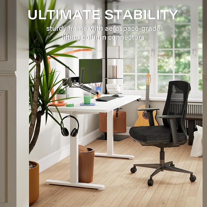 Monomi 55x24 Inch Electric Standing Desk, Height Adjustable Sit Stand up Desk, Work Home Office Computer PC Desk, Gaming Writing Study Bedroom Rising Table, White