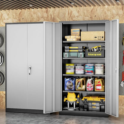 INTERGREAT Metal Storage Cabinet, 72” H Storage Cabinet with 2 Doors and 4 Adjustable Shelves for Office, Home, Garage, Pantry (Assembly Required, Black Grey)