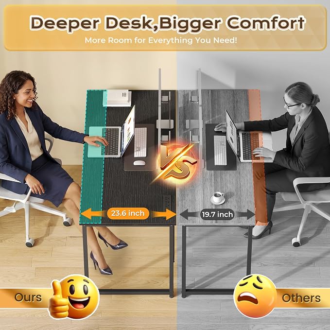 PRAISUN 54 X 24 Inch Computer Desk with Power Outlets & USB-C Port,Larger and Longer Office Desk with Deeper Desktop, Study, Bedroom, Writing Work from Home Table, Metal Frame, Black