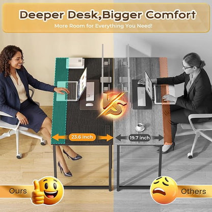 PRAISUN 54 X 24 Inch Computer Desk with Power Outlets & USB-C Port,Larger and Longer Office Desk with Deeper Desktop, Study, Bedroom, Writing Work from Home Table, Metal Frame, Black