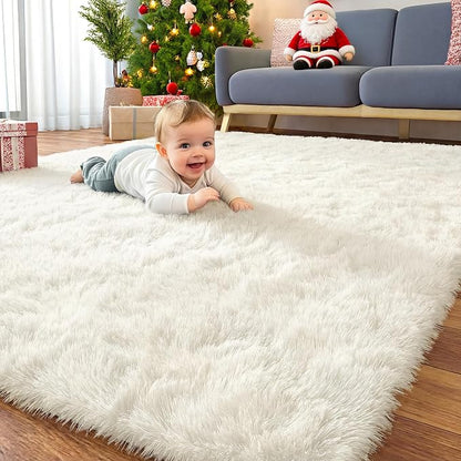 OLANLY 4x9 Area Rugs for Living Room Bedroom, Machine Washable Soft Fluffy Shaggy Bedside Rug, Indoor Floor Carpet for Kids Girls and Boys, Dorms, Nursery Rooms, Home Decor Aesthetic, Ivory