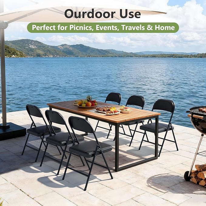 12 Pack Folding Chairs, PU Leather Folding Dining Chairs with Padded Cushion Seat & Back, Indoor Outdoor Folding Chair Set for Home Office, Parties, Events, Wedding, Extra Guest Seating