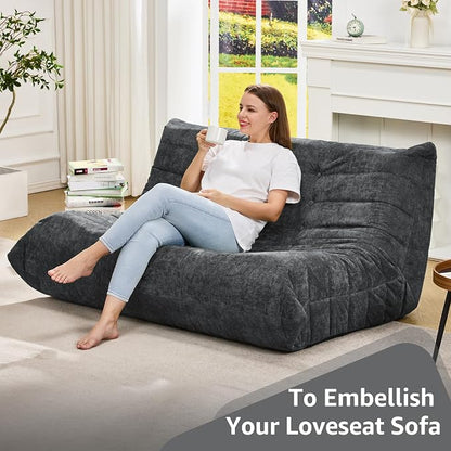 Hobestluk Large Bean Bag Chair Faux Fur BeanBag Couch for Living Room | Darkgrey Chenille, Loveseat,Ergonomic Design,Memory Foam,Anti-slip,No Assembly Required,Decorative Style for Living Room