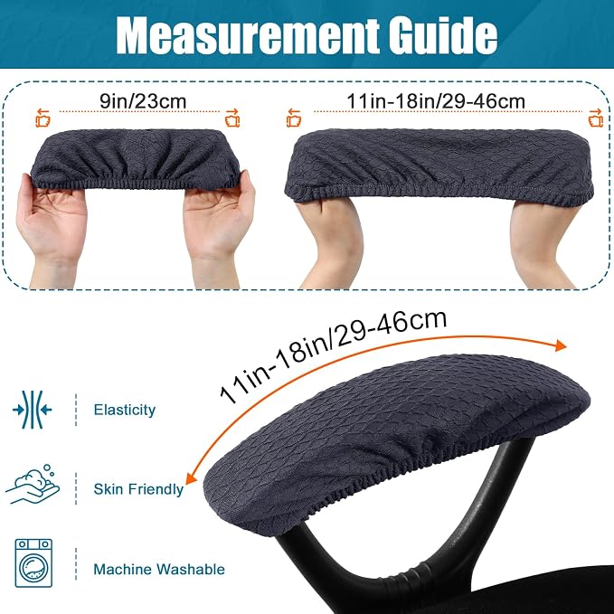 Smiry Stretch Jacquard Office Computer Chair Armrest Covers, 2PCs Removable Washable Anti-dust Desk Chair Arm Pad Covers, Dark Grey