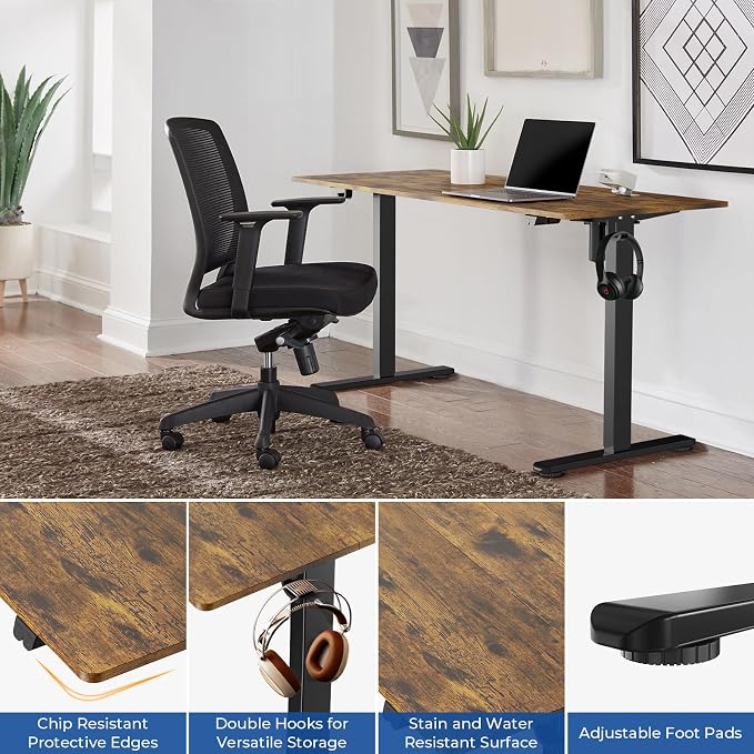 Our Modern Space Height Adjustable 55" Electric Standing Desk - Upgraded Ultra Durable Home Office Large Rectangular Computer or Laptop Sit Stand Workstation - 55 x 24 Inch (Rustic Brown, 55 Inches)