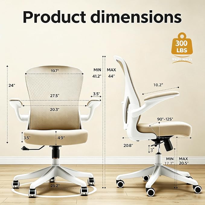 Ergonomic Office Chair with Adjustable Lumbar Support & Flip-Up Armrests - High Back Computer Desk Chair with Thickened Seat Cushion, Rolling Wheels for Home/Office Study Work
