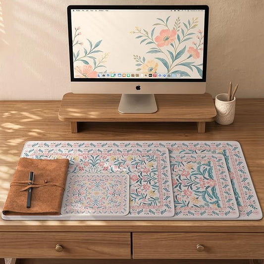 iCasso Pink Aesthetic Flower Mouse pad for Laptop, Desk Matt for Desktop 13.7"x23.6", Anti-Slip Mousepad with Stitched Edges for Laptop Computer Keyboard(Pink Floral)