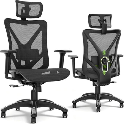 ELABEST T23 Ergonomic Mesh Office Chair, High Back Computer Desk Chair, Breathable AirMesh with Dual-Move Lumbar Support, 3D Armrests & Headrest, Tilt Lock,Big and Tall for Home Office(Onyx)