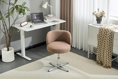 VINGLI Cute Small Swivel Desk Chair Comfy no Wheels,Ergonomic Low-Back Lumbar Support Vanity Nail Tech Computer Task Stool Chair for Home Office,Height Adjustable,Teddy Fleece,Brown