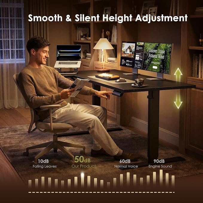 OffiGo Electric L Shaped Standing Desk, 55 Inches Height Adjustable Table, Reversible Corner Stand Up Desk, Lifting Computer Table for Home Office, Computer Workstation, Carbon Fiber Black