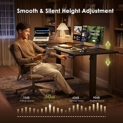 OffiGo Electric L Shaped Standing Desk, 63 Inches Height Adjustable Table, Reversible Corner Stand Up Desk, Lifting Computer Table for Home Office, Computer Workstation, Carbon Fiber Black