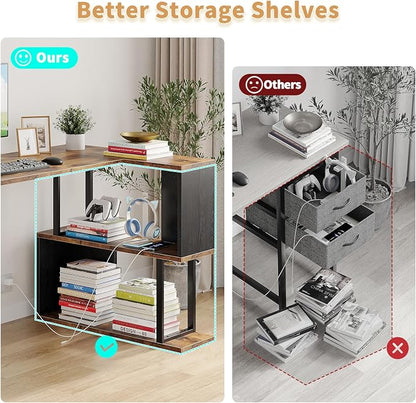ALISENED L Shaped Computer Desk with 2 Shelves Bookshelf, Modern Corner Computer Desk with Storage, Office Desk Study Table Writing Desk for Home Office