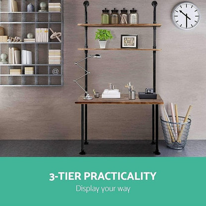 Industrial Style Office Decor,Computer Desk 47.2"×20"×79" with 2-Tier Storage Pipe Shelves,Bookshelf Laptop Desk,Studying Writing Table Workstation with Hutch for Home Ofiice