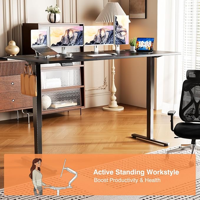 Sweetcrispy 63 Inch Electric Standing Desk, Height Adjustable Sit Stand Up Desk, Computer Workstation Home Office Gaming Rising Table with Memory Preset Splice Board, Black