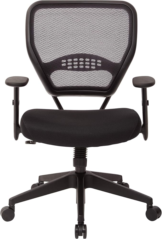 Space Seating 55 Series Professional Dark Air Grid Back Adjustable Office Desk Chair with Built-in Lumbar Support, Black Mesh