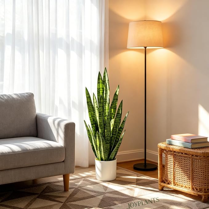 Fake Snake Plant 3FT, 35" Artificial Potted Plant with White Pot, Realistic Faux Floor Plant for Home Decor, Low Maintenance No Watering Needed for Desk Corner Office & Pet Areas (Green)