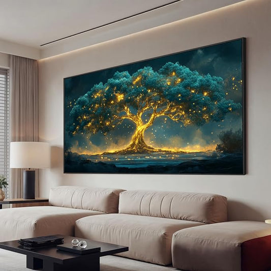 Canvas Framed Wall Art Decor Artwork for Walls Oversized Green Gold Wall Art Prints Large Tree of Life Wall Art for Living Room Canvas Art Wall Decor Modern Home Office Aesthetic Wall Art Decor 29" x 58"