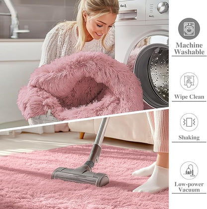 OLANLY 2x3 Machine Washable Small Bedside Rug, Soft Fluffy Shaggy Entryway Throw Rugs for Bedroom, Living Room, Indoor Floor Carpet for Kids Girls Boys, Nursery Rooms, Home Decor Aesthetic, Pale Pink