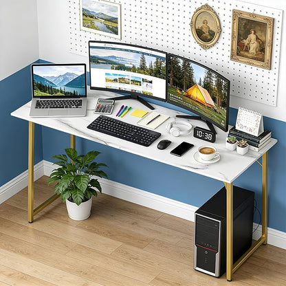 BestOffice Computer Desk,Home Office Desk, Modern Simple Style for Home Office Study Writing (Gold, 63 Inch)