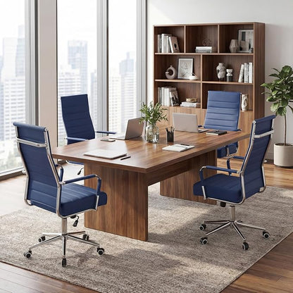 JOMEED Office Desk Chair, Leather Conference Room Chairs with High Back,Wheels and Arms,Blue