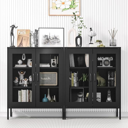 Washsemba Metal Storage Cabinet with Mesh Doors and Shelves,Multipurpose Storage Rack, 3-Tier Office Cabinet,Metal Locker Style Accent for Home Office,Living Room,Kitchen (Black-mesh, 40''H)