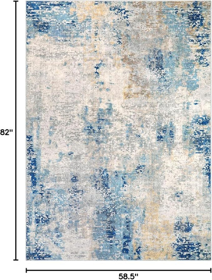 Lahome Modern Abstract Washable Area Rugs 5x7, Soft Living Room Rug Non Slip Stain Resistance, Faux Wool Floor Carpet for Bedroom Dining Room Nursery Kids Playroom,Blue/Grey