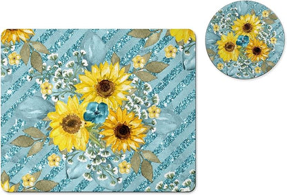 Personalized Mouse Pad and Coaster Custom Desk Set Teacher Appreciation Coworker Gifts Office Decor Cute AccessoriesHandmade (Sunflower Bunch)