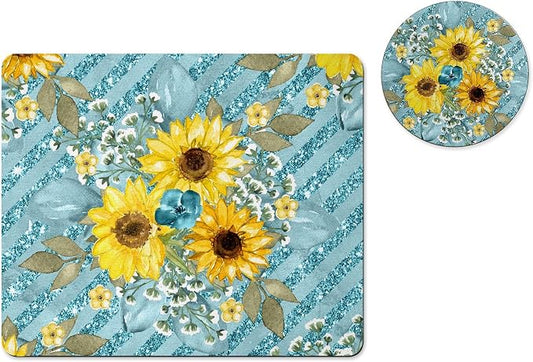 Personalized Mouse Pad and Coaster Custom Desk Set Teacher Appreciation Coworker Gifts Office Decor Cute AccessoriesHandmade (Sunflower Bunch)
