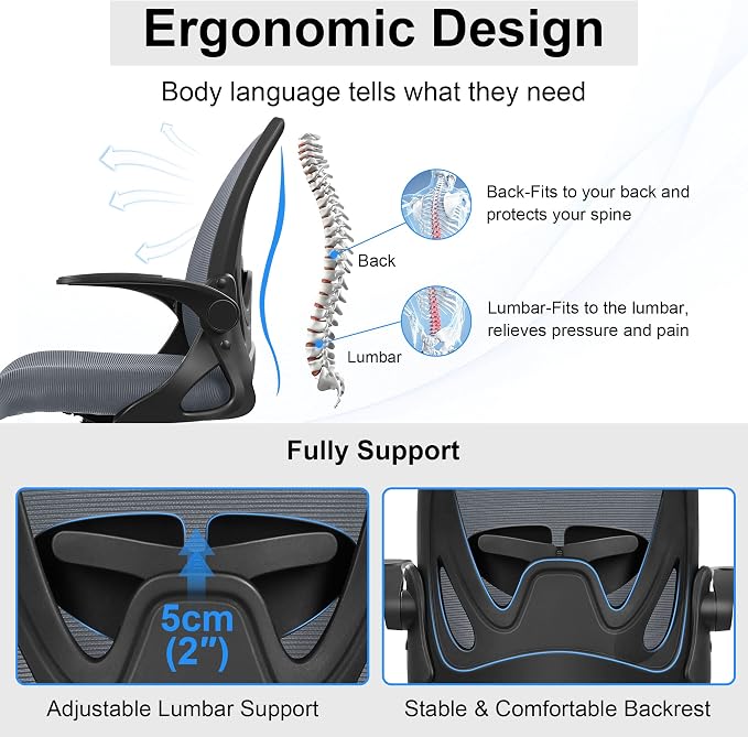 Primy Drafting Chair Tall Office Chair with Flip-up Armrests Executive Ergonomic Computer Standing Desk Chair with Lumbar Support and Adjustable Footrest Ring（Dark Gray）
