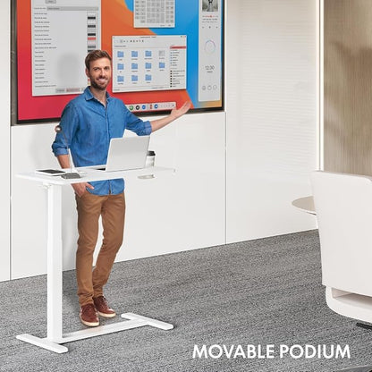 FLEXISPOT Mobile Standing Desk with Wheels Pneumatic Laptop Desk Rolling Computer Cart Movable Height Adjustable Small Sit Stand Desk Computer Workstations Home Use（27.6" W x 15.7" D,White）