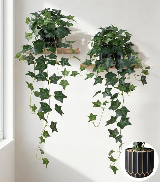 Fake Plants 2Pcs Faux Ivy Plants Potted Indoor Artificial Hanging Plants Realistic Hanging Fake Greenery Table Desk Bathroom Office Bedroom Living Room Shelf Modern Farmhouse Decor Intdoor