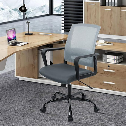 CLATINA Ergonomic Office Desk Chair - Mesh Office Chair with Adjustable Lumbar Support, Rolling Comfortable Computer Task Chairs with Arms for Home Conference-Gray, 2 Pack